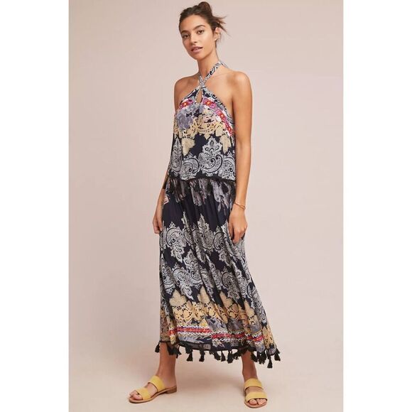 Anthropologie Raga Vanessa Cover Up Halter Dress Size Small NWT Tassel Trim - Picture 1 of 16